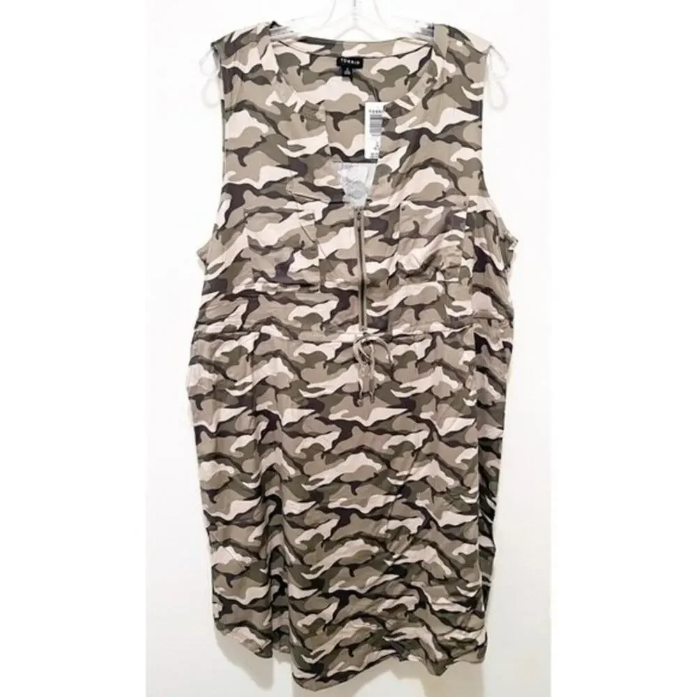 Torrid‎ Sleeveless Zip-Front Shirt Dress - Stretch Challis Camo NWT - Picture 5 of 8